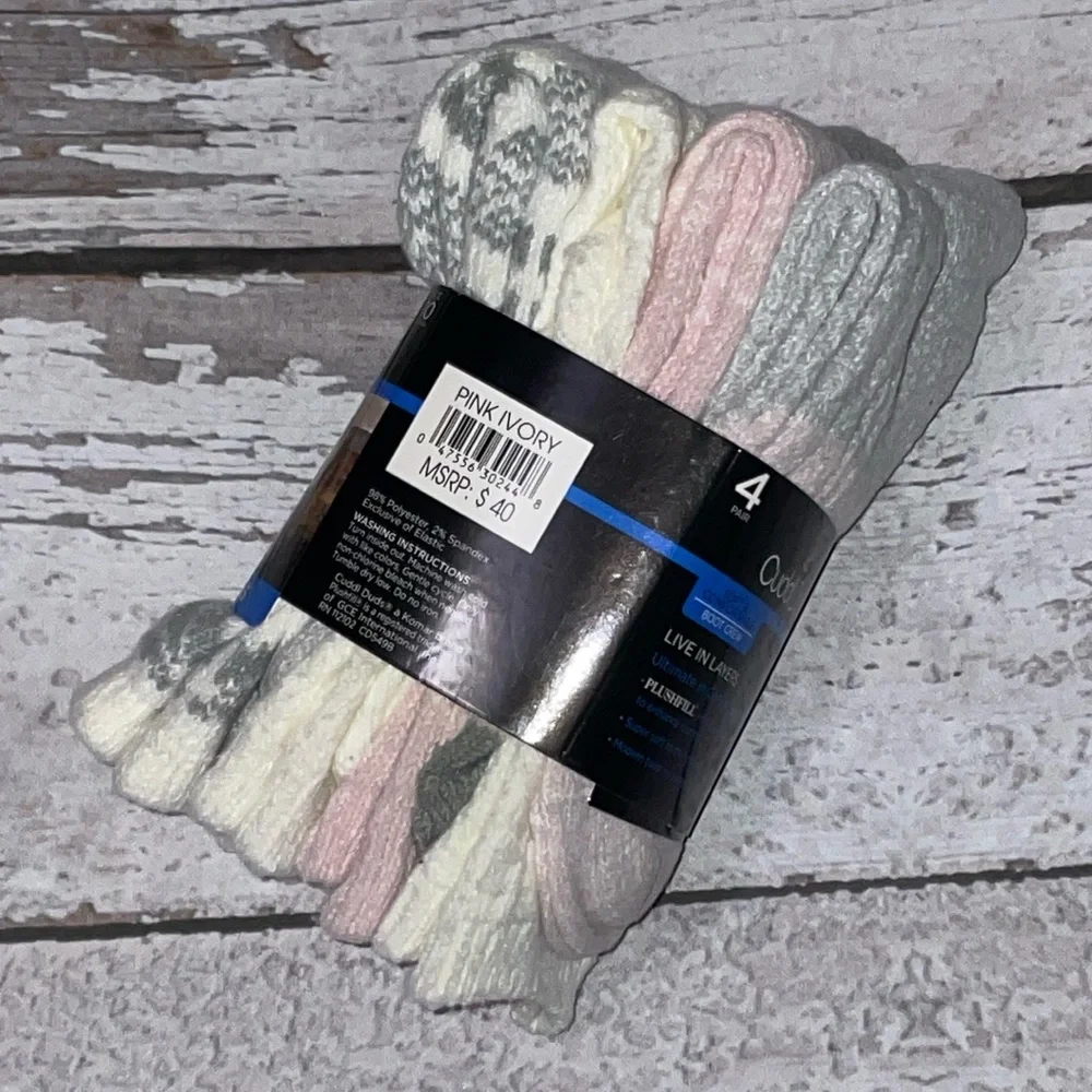 4 Pairs CuddlDuds Boot Crew Socks - Shoe Sz 4-10